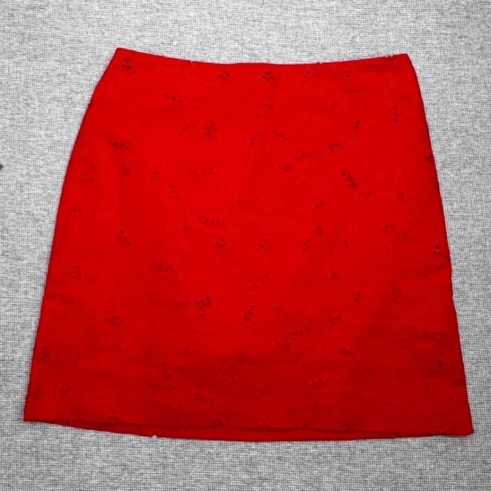 Ann Taylor Tomato Red Iris‎ Floral Eyelet Cotton Mini Skirt Sz 4P Petite